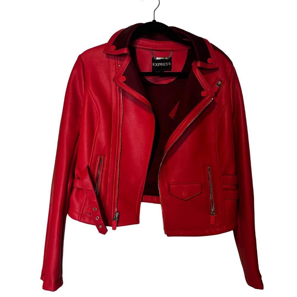Express Red Color Block Minus The Faux Leather Mo… - image 1